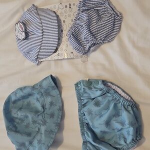 Blue and White Striped Baby Cap Bathing Suit Size 0-3 Months